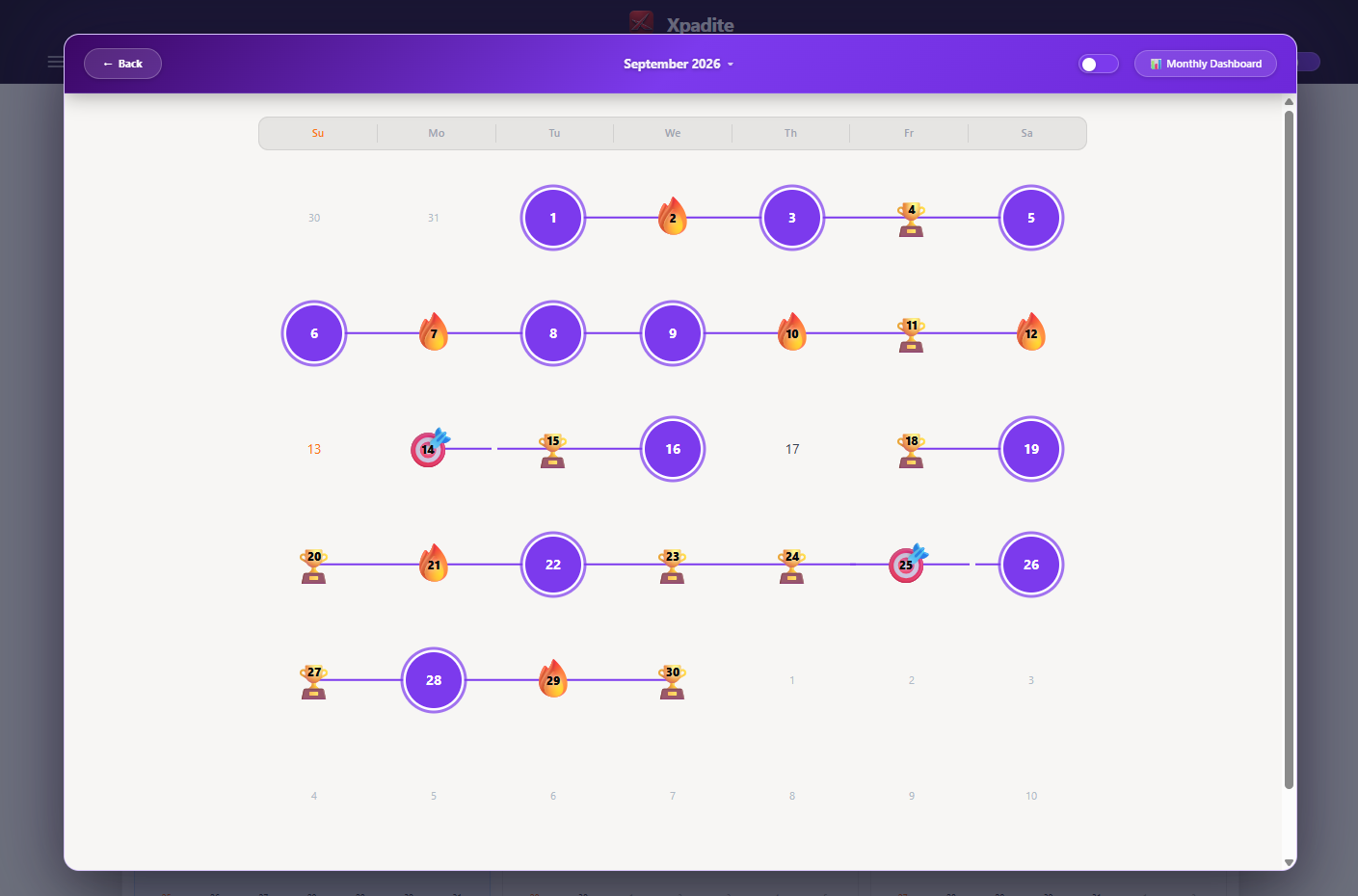 XPadite September 2026 calendar on desktop