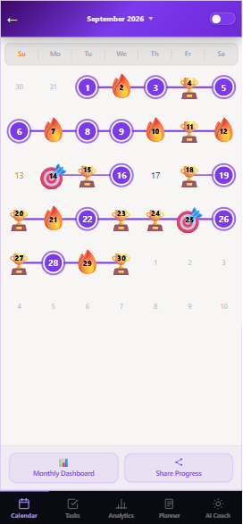 XPadite September 2026 calendar on mobile